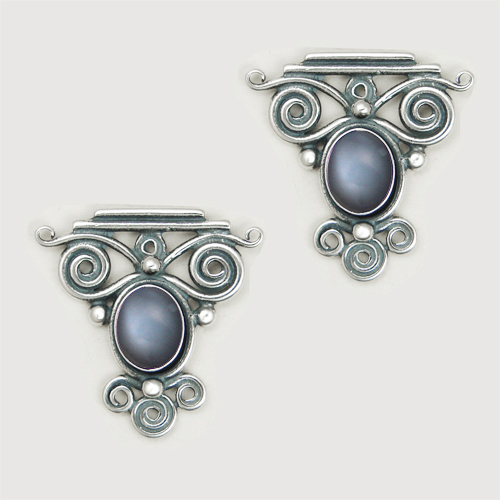 Sterling Silver And Grey Moonstone Drop Dangle Earrings With an Art Deco Inspired Style